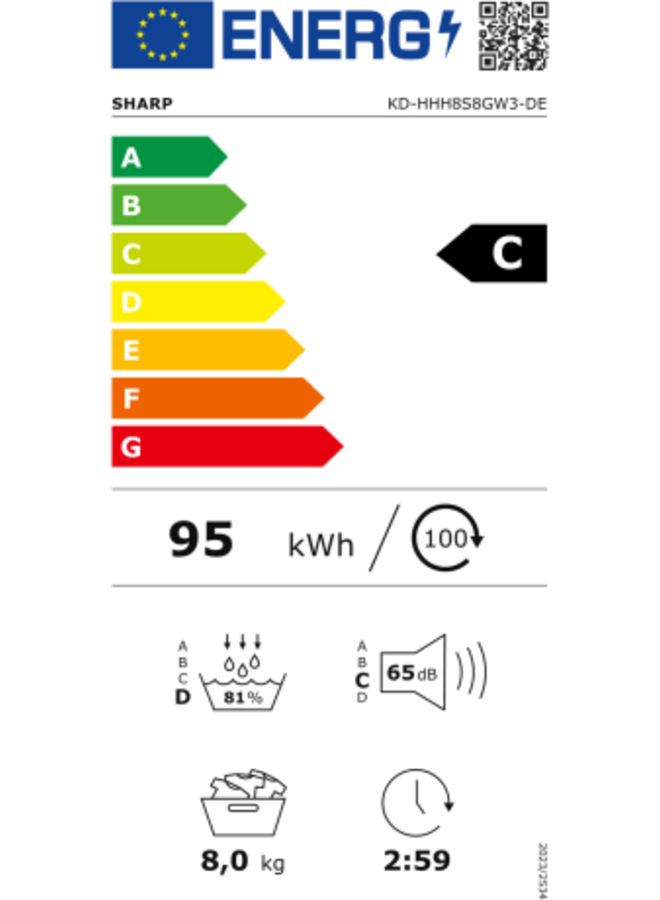 Sharp KD-HHH8S8GW3 | Warmtepompdroger | C label