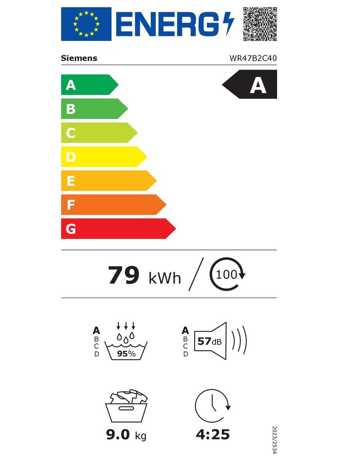 Siemens WR47B2C40 | Warmtepompdroger | 9 kg | A label