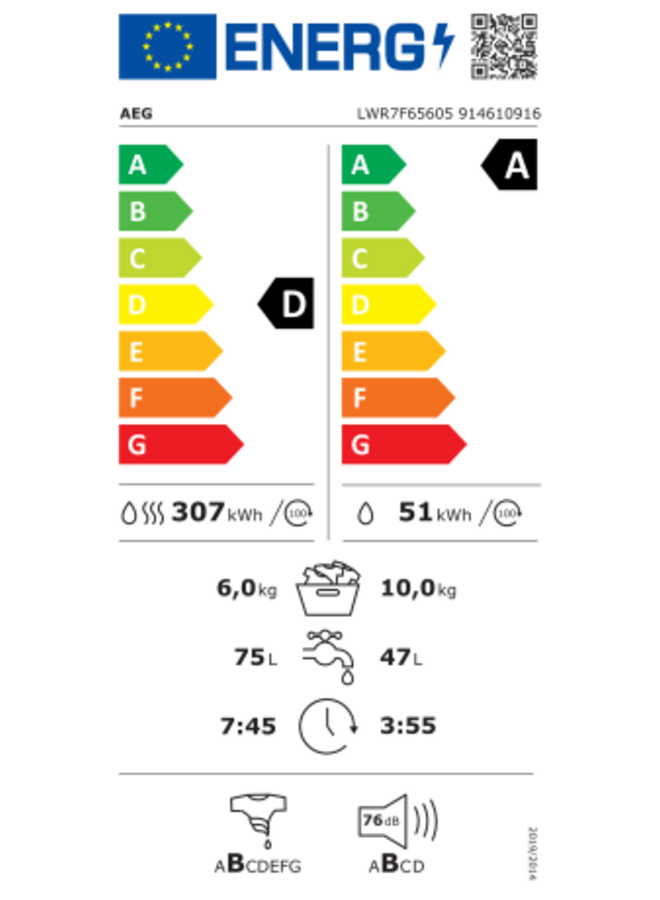 AEG   LWR7F65605 | Wasdroogcombinatie 10-6 kg | 1600 toeren