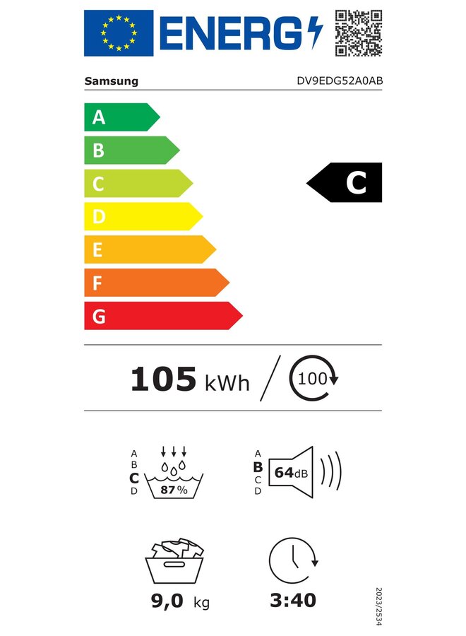 Samsung DV9EDG52A0ABEG | Warmtepompdroger | 9 kg | Zwart