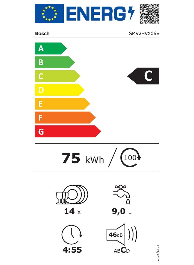 Bosch SMV2HVX06E | Inbouw vaatwasser | C Label