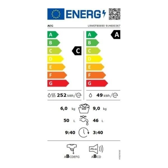 AEG L9WEF80690 | Wasdroogcombinatie | 9 kg | 9000 serie