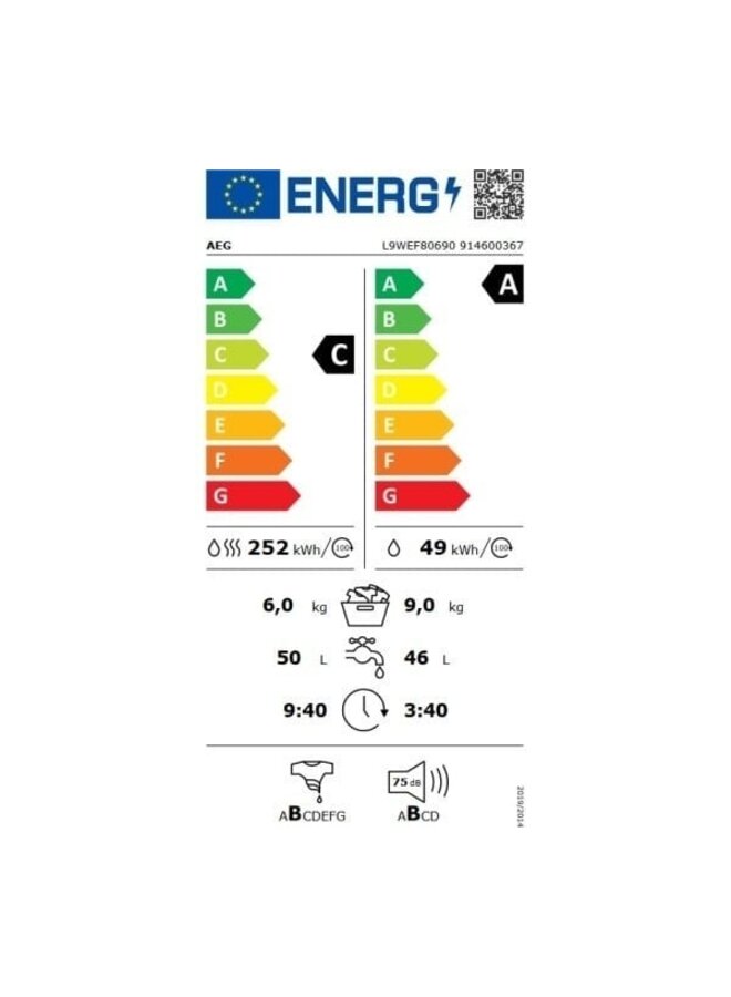 AEG L9WEF80690 | Wasdroogcombinatie | 9 kg | 9000 serie