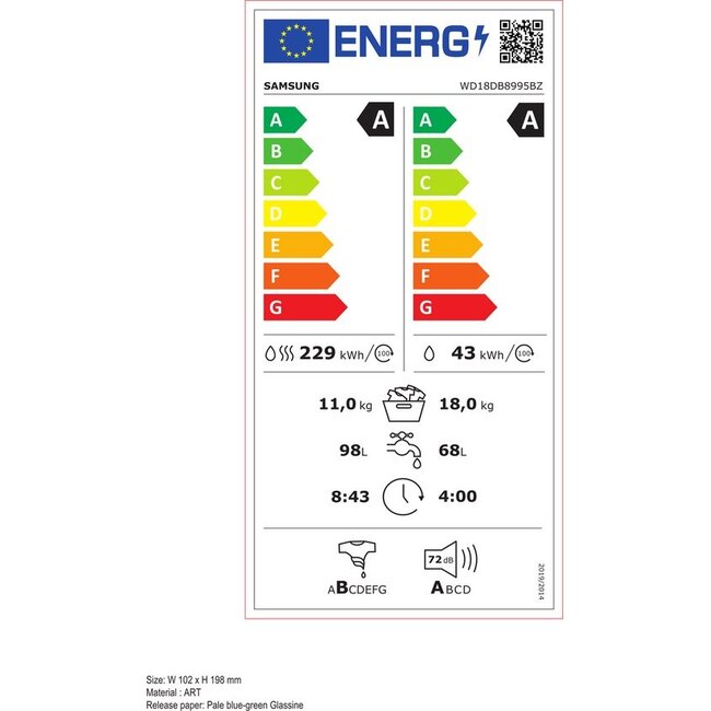 Samsung WD18DB8995BZ | Wasdroogcombinatie 18/11 kg | AI Home