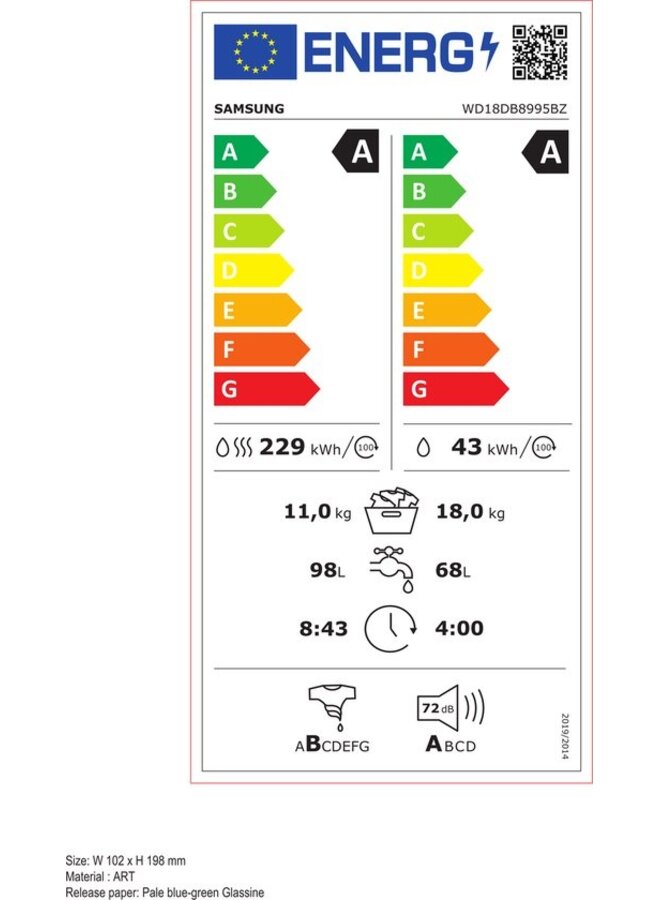 Samsung WD18DB8995BZ | Wasdroogcombinatie 18/11 kg | AI Home