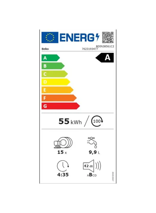 Beko BDIN38561C2 | Inbouw vaatwasser | Besteklade | Label A