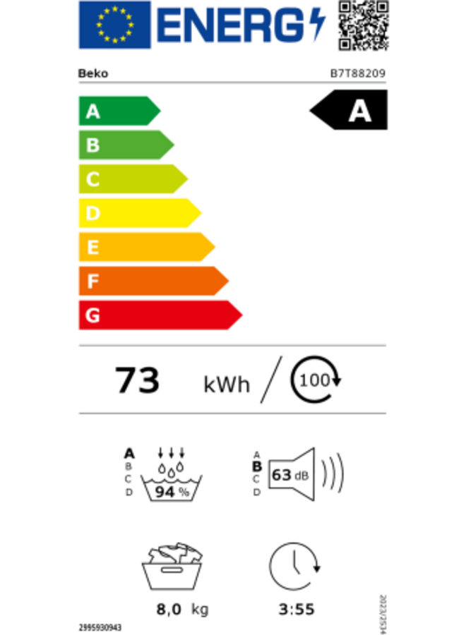 Beko B7T88209 | Warmtepompdroger | A label | 8 kg