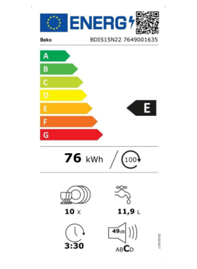 Beko  BDIS15N22  | Inbouw vaatwasser  | 45 cm