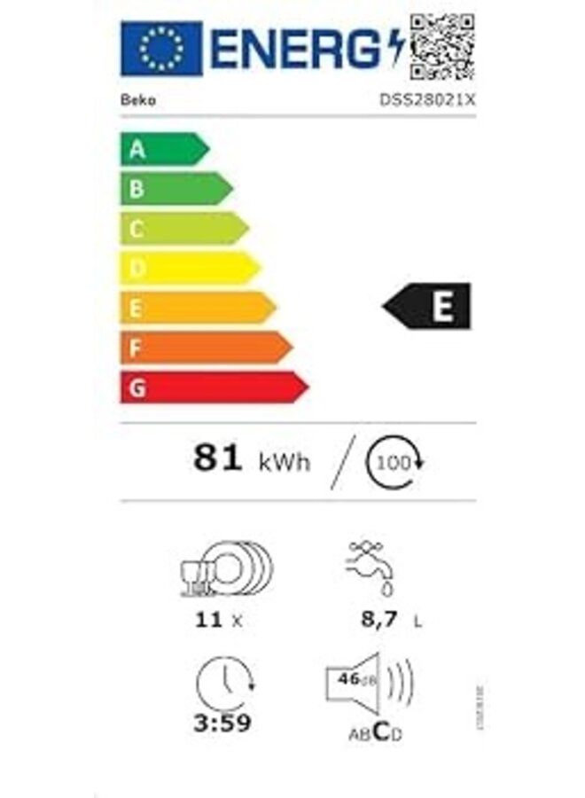 Beko DSS28021X | Half geintegreerde vaatwasser | 45 cm