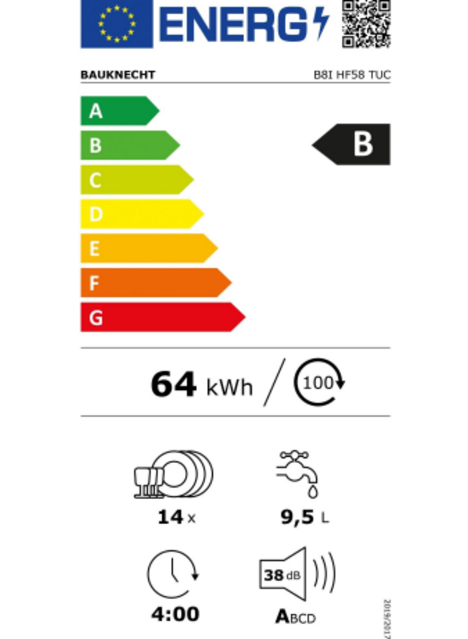 Bauknecht  B8I HF58 TUC | Inbouw vaatwasser | SpaceClean