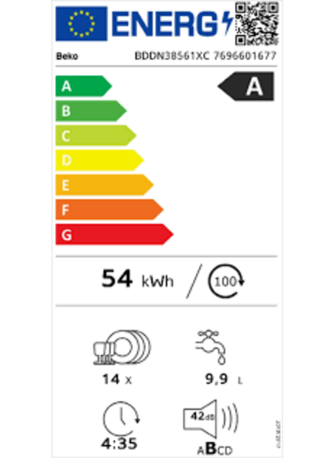 Beko BDDN38561XC Onderbouw vaatwasser | RVS | A