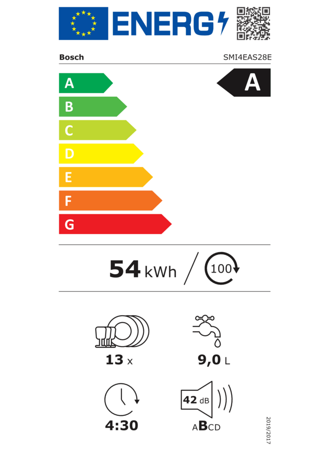 Bosch SMI4EAS28E | Half geintegreerde vaatwasser | A label