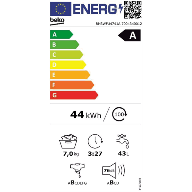 Beko BM3WFU4741A | Wasmachine | 7 kg | A | EnergySpin