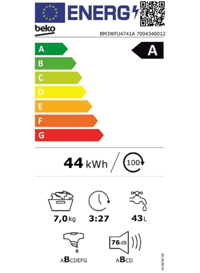 Beko BM3WFU4741A  | Wasmachine | 7 kg  | A | EnergySpin