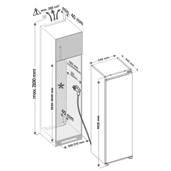 Inventum IKK1022S | Inbouw koelkast | 102 cm  | Sleepdeur