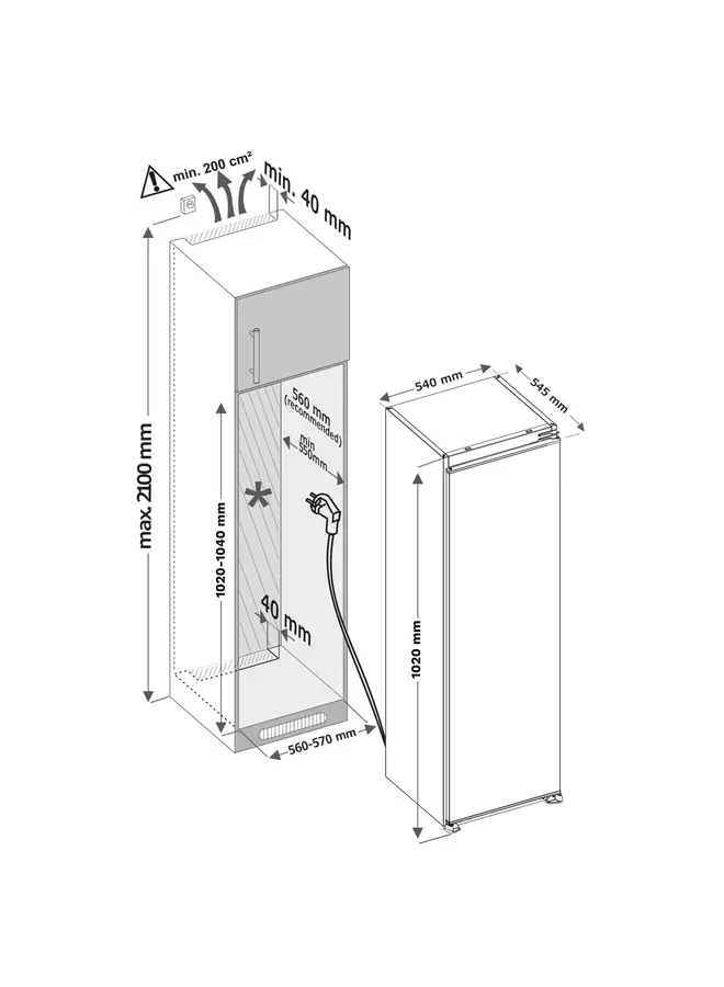 IKK1022S | Inbouw koelkast | 102 cm  | Sleepdeur