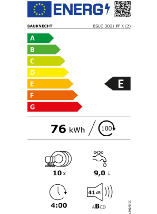 Bauknecht BSUO 3O21 PF X | Onderbouw vaatwasser | 45 cm