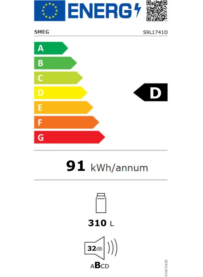 SMEG S9L1741D | Inbouw koelkast | 178 cm | D | Deur op deur