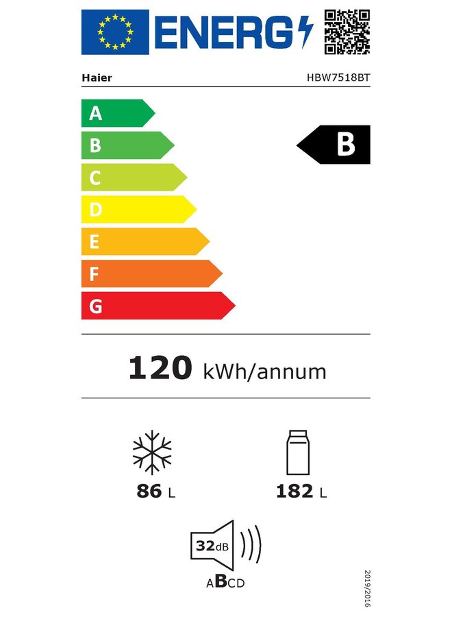 Haier HBW7518BT | Inbouw koelvriescombinatie | 178 cm | B