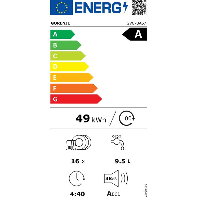 Gorenje GV673A67 | Inbouw vaatwasser | Label A