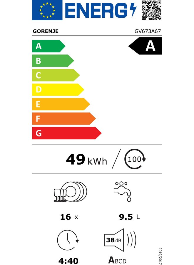 Gorenje GV673A67 | Inbouw vaatwasser | Label A
