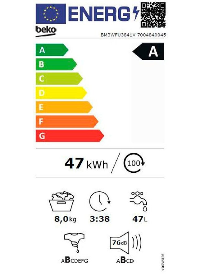 Beko BM3WFU3841X | Wasmachine | 8 kg | EnergySpin