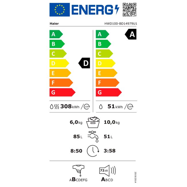 Haier HWD100-BD14979U1 | Wasdroogcombinatie 10-6 kg