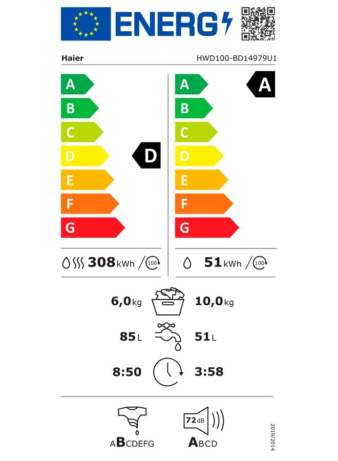 Haier HWD100-BD14979U1 | Wasdroogcombinatie 10-6 kg