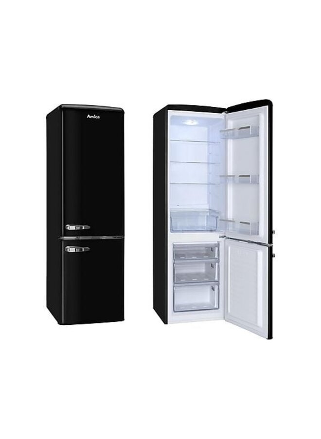 Amica KGCR 387 100 MS | Retro koelvriescombinatie | Zwart