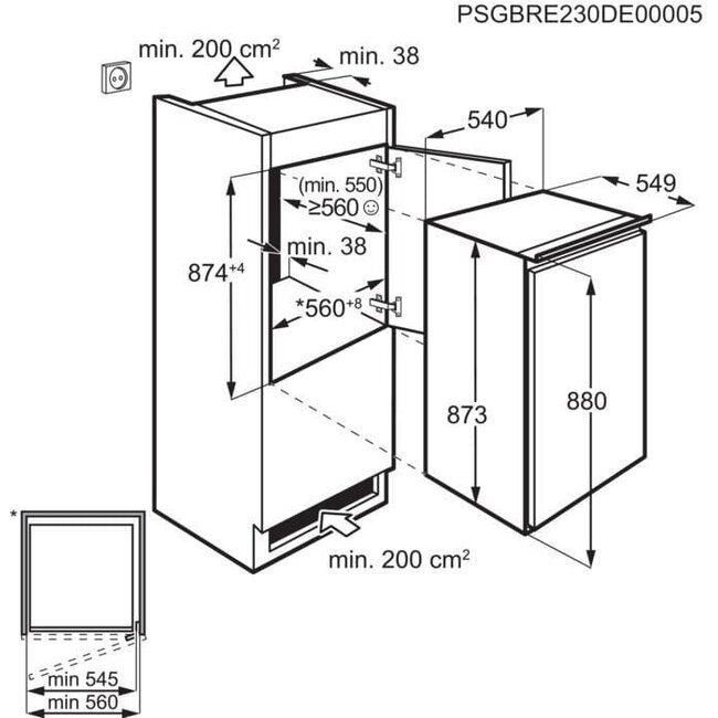 AEG G884ES1 | Inbouw koelkast | 88 cm | Sleepdeur