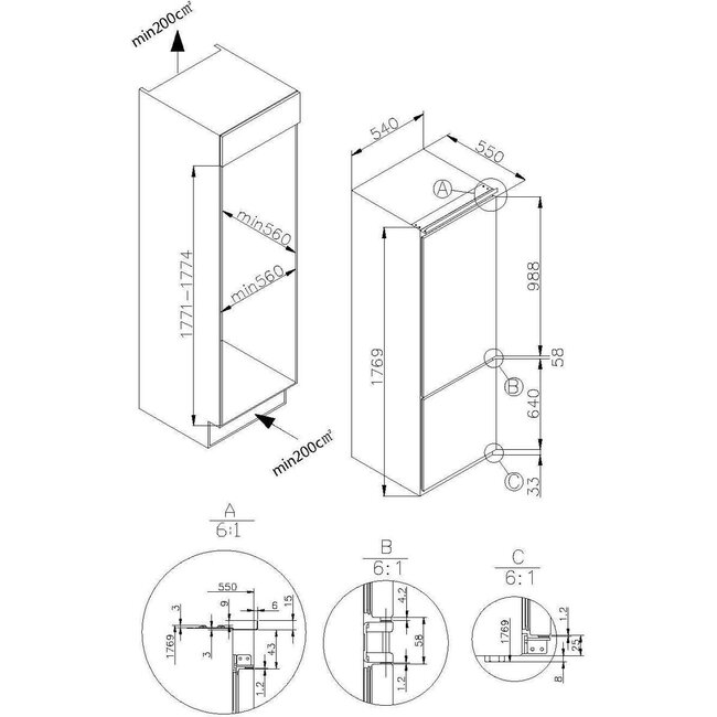 Amica EKGCS 387 921 | Inbouw koelvriescombinatie | Sleepdeur