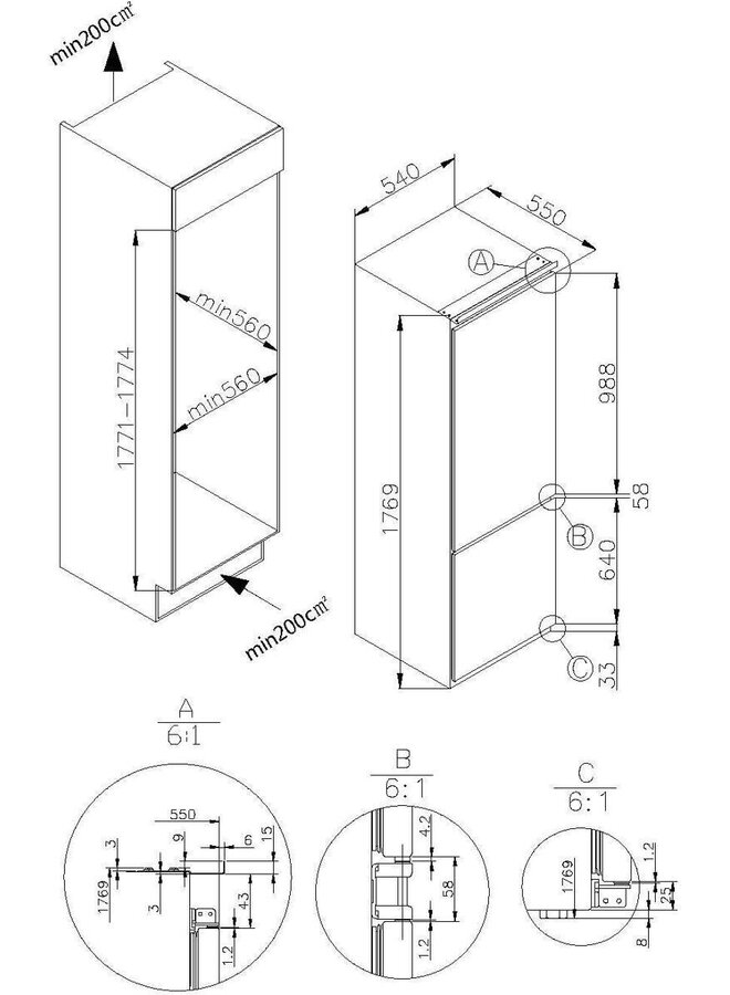 Amica EKGCS 387 921 | Inbouw koelvriescombinatie | Sleepdeur