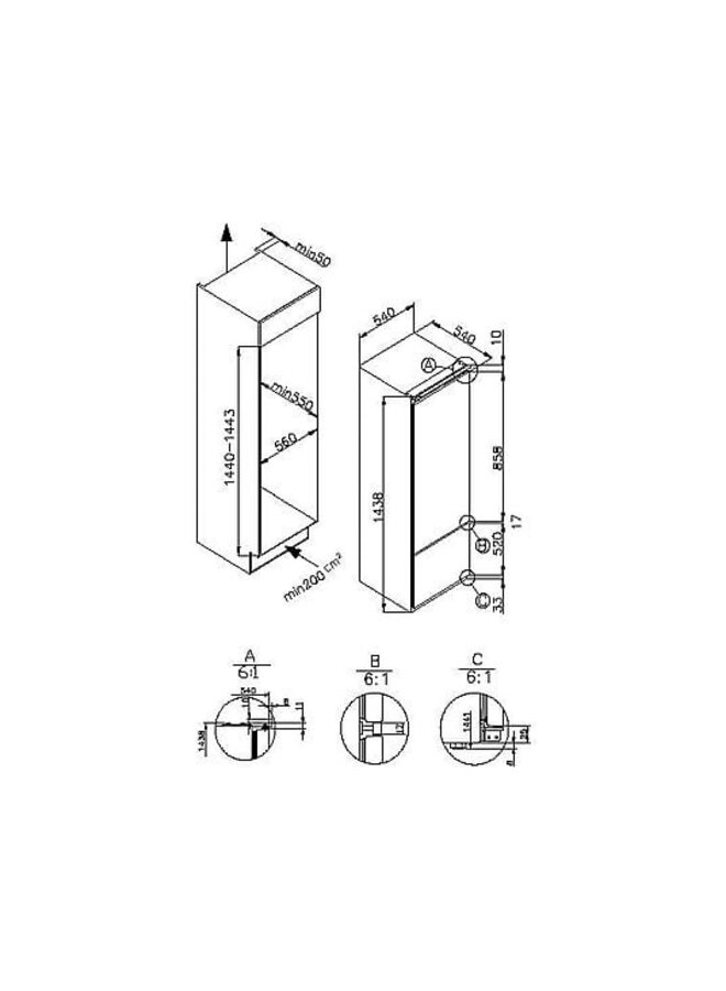 Amica EKGC 16156 | Inbouw koelvriescombinatie | 144 cm | Sleepdeur