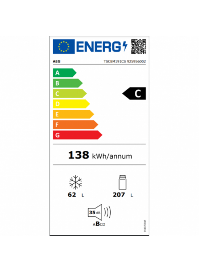 AEG TSC8M191CS | Inbouw koelvriescombinatie | 189 cm | C | Nofrost