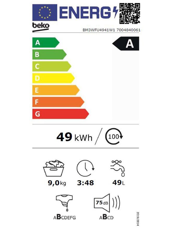 Beko BM3WFU4941W1 | Wasmachine | 9 kg