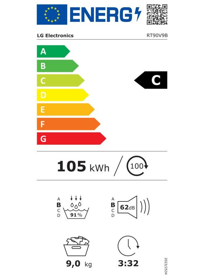 LG RT90V9B | Warmtepompdroger | C | 9 kg | Zwart