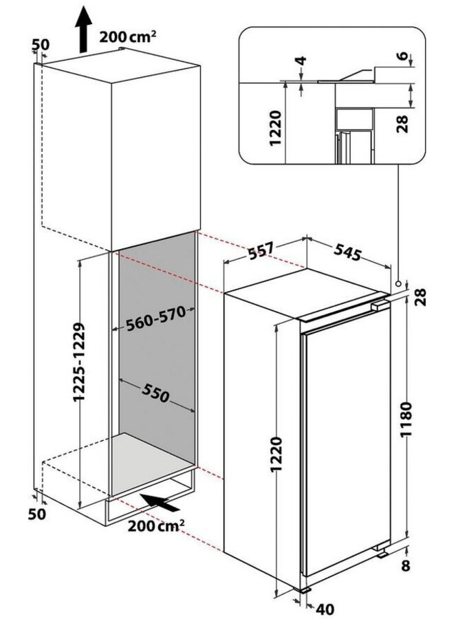 Bauknecht BSKI 12VF3D | Inbouw koelkast | 122 cm