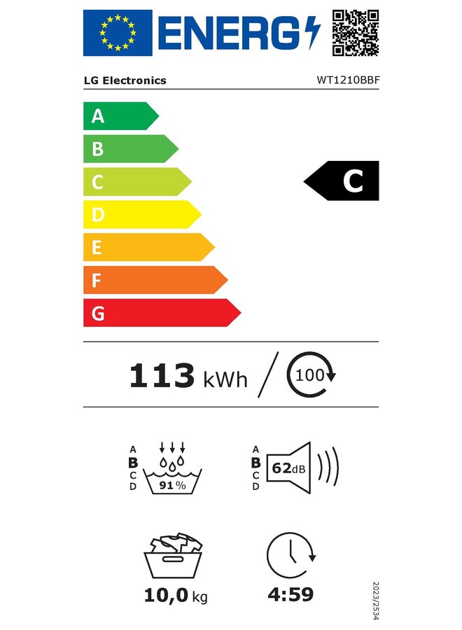 LG WT1210BBF | Wasdroogcombinatie | WashTower | 12 kg