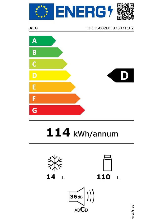 AEG TF50S882DS | Inbouw koelkast | 88 cm | D