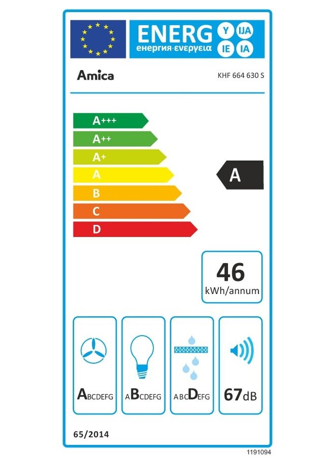 Amica KHF 664 630 S | Afzuigkap | 60 cm | Schuin | Zwart