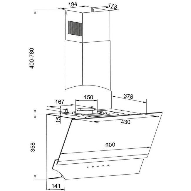 Amica KHF 684 611 S | Afzuigkap | Zwart | Schuin | 80 cm