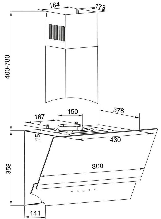 Amica KHF 684 611 S | Afzuigkap | Zwart | Schuin | 80 cm