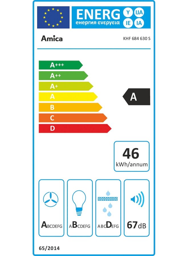 Amica KHF 684 630 S | Afzuigkap | Zwart | Schuin | 80 cm