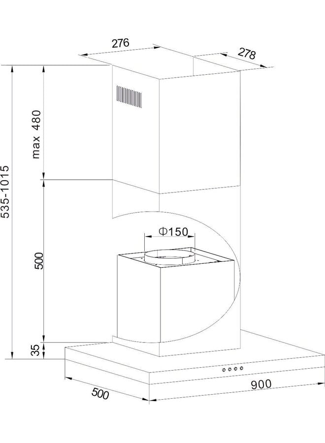 Amica ( MICAN ) 60301 | Afzuigkap |  Blokschouw | 90 cm | Zwart