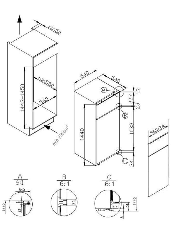 Amica ( MICAN ) 30711 | Inbouw koelvriescombinatie | 145 cm | Sleepdeur
