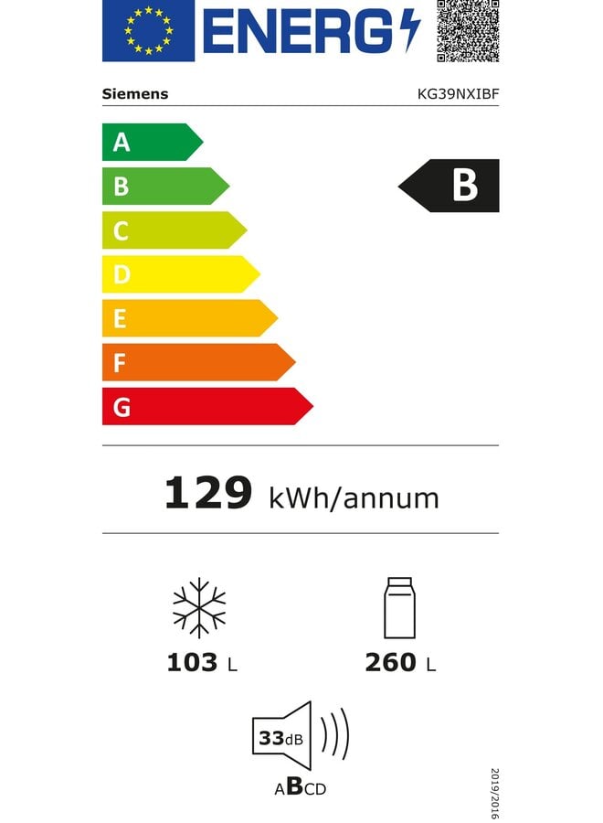 Siemens KG39NXIBF | Koelvriescombinatie | 203 cm | RVS | B