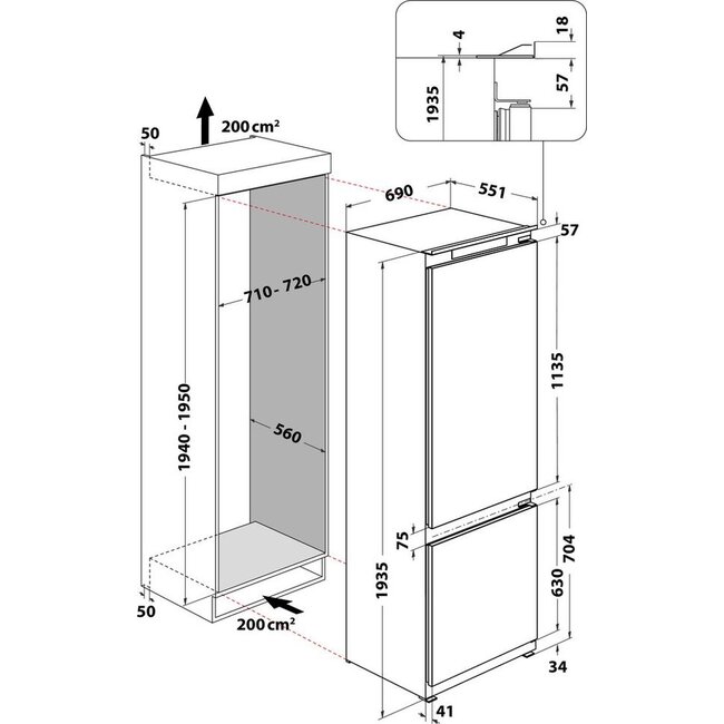 Bauknecht BNF70400S | Inbouw koelvriescombinatie | 193.5 cm