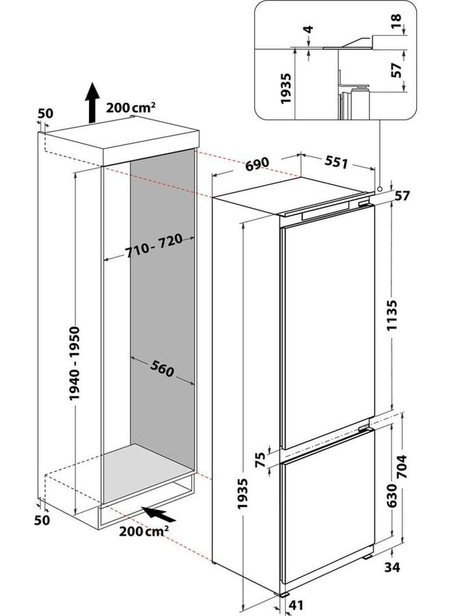 Bauknecht BNF70400S | Inbouw koelvriescombinatie | 193.5 cm