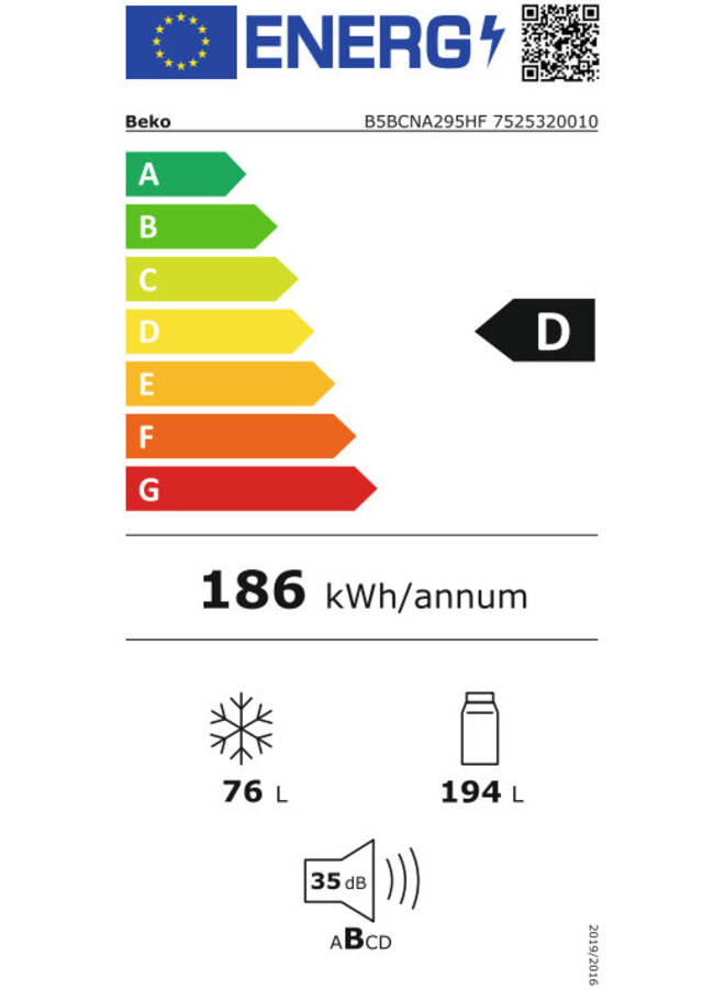 Beko B5BCNA295HF | Inbouw koelvriescombinatie | Nofrost