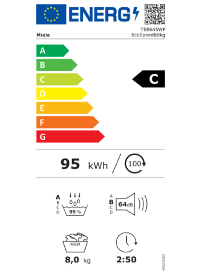 Miele TEB645WP EcoSpeed & 8kg | Warmtepompdroger | 8 kg | C